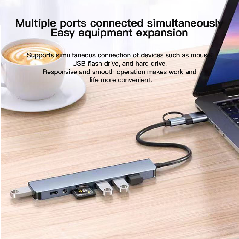 FUALLBOX Computer Docking Stations, Collect 8 Interfaces Including USB 2.0 *3, USB 3.0 *1, USB-C *1, 3.5 Audio *1, TF *1, and SD *1
