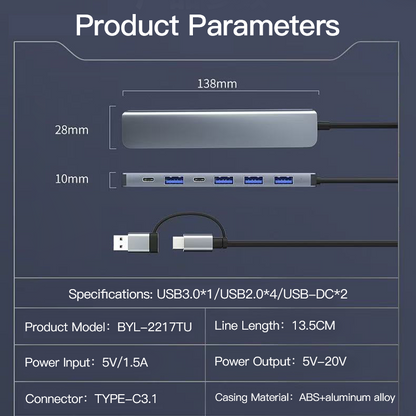 FUALLBOX Computer Docking Stations, Collect 8 Interfaces Including USB 2.0 *3, USB 3.0 *1, USB-C *1, 3.5 Audio *1, TF *1, and SD *1